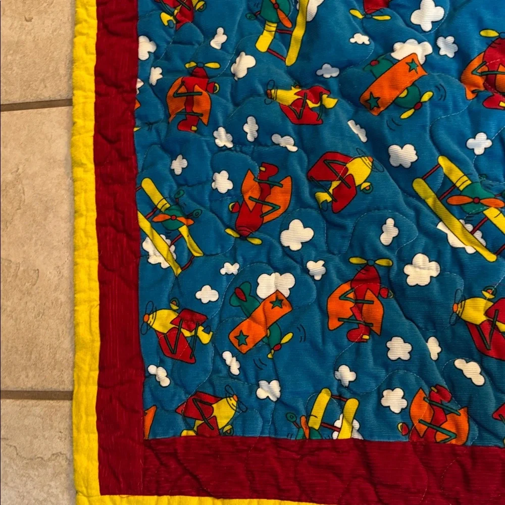 Colorful Flying Airplane Corduroy Quilt